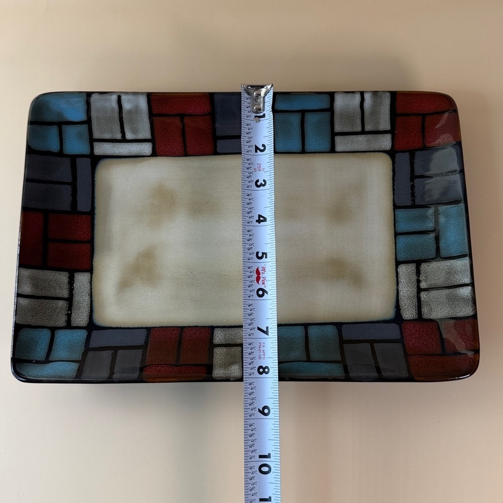 Colorful Rectangular Windowpane Ceramic Serving Dish - Picture 5 of 6